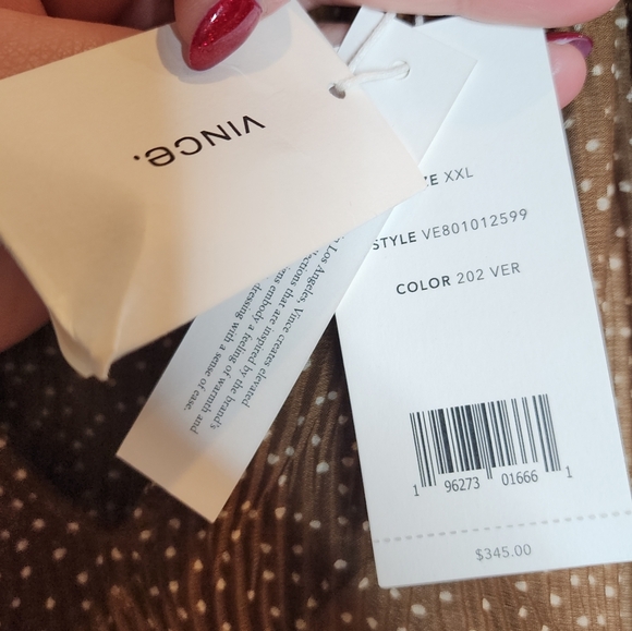 NWT Vince Brown Starry Dot Tie Neck Blouse with camisole. Size XXL. - Picture 3 of 16